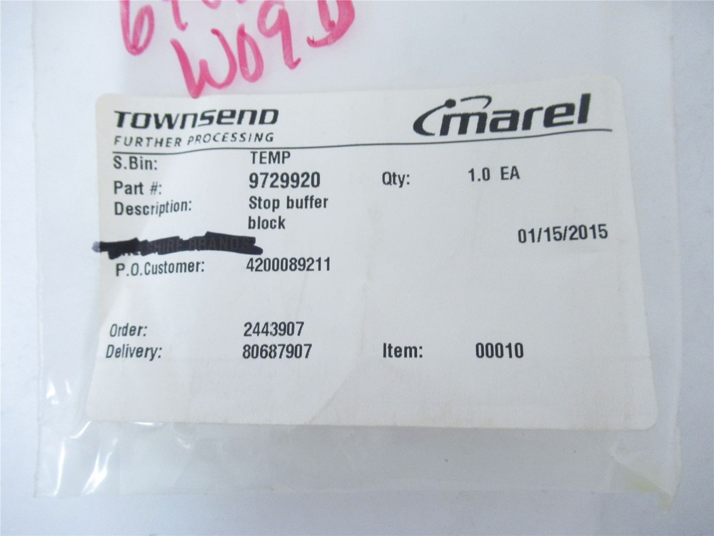 245484 New-No Box; Marel 9729920 Stop Buffer Block