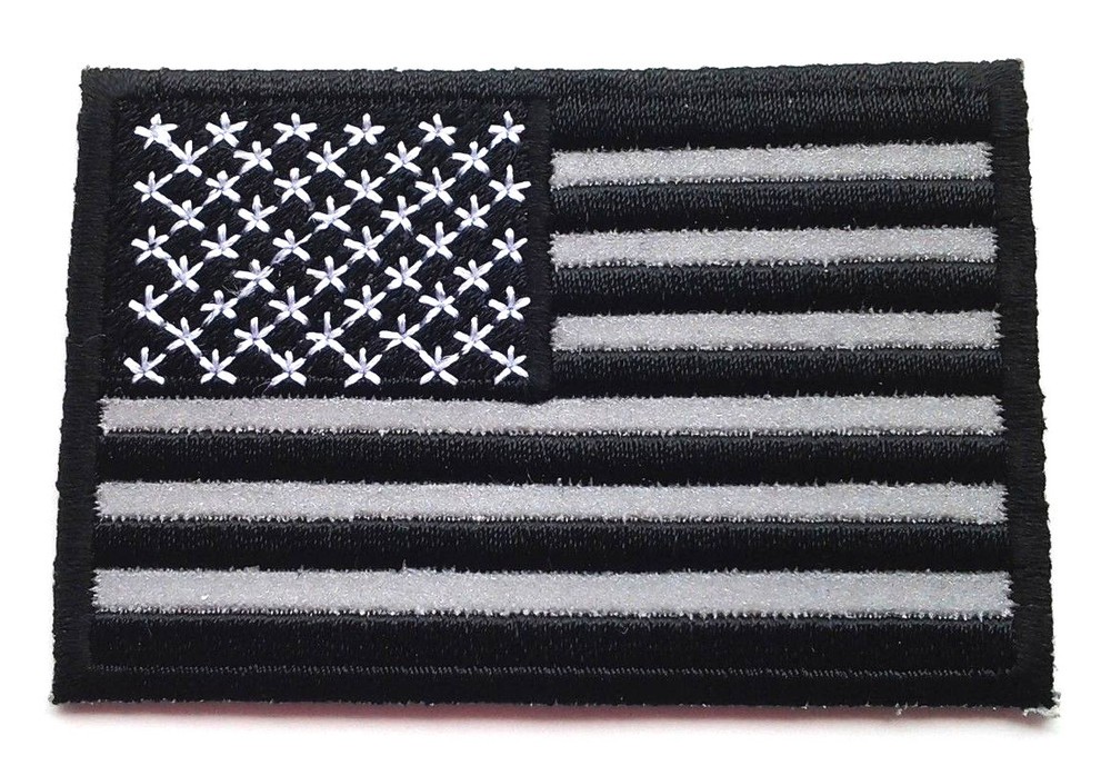 (Black and White) U.S. AMERICAN FLAG REFLECTIVE (3") Biker Patch P3270 E