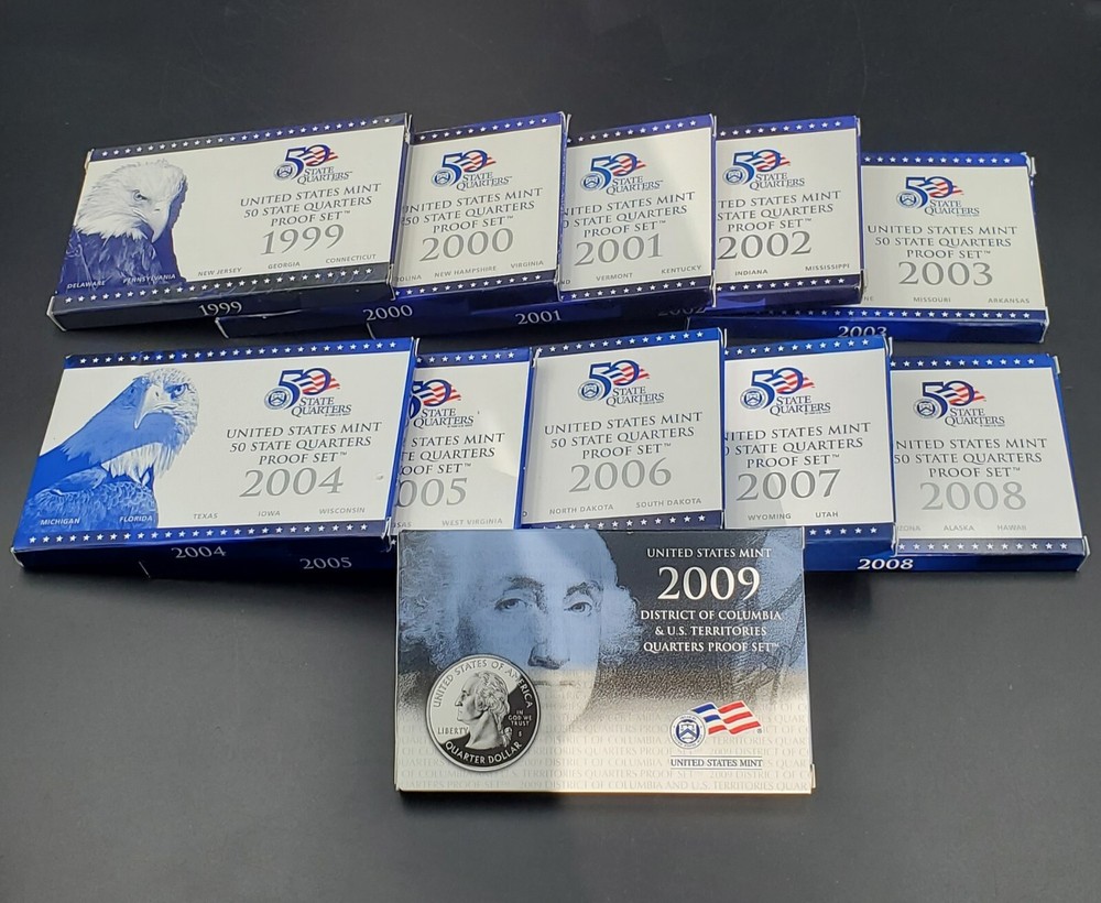 1999 - 2009 U.S. Mint Proof State Quarters 11 Sets w/ COAs CLAD