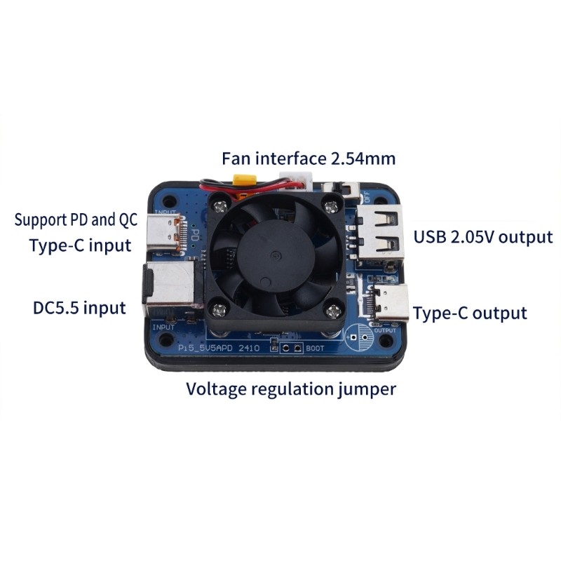 Stable 5V5A Power Supply Module with PD Input for RPI 5 Development Boards