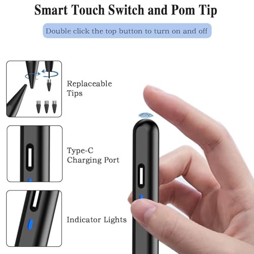 Stylus Pen for Android, POM Tip Tablet Pencil for iOS/Android,Rechargeable