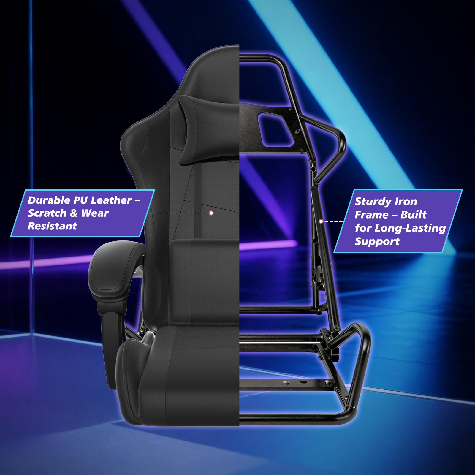 Ergonomic Coumputer Gaming Chair Office Swivel Recliner Seat w/ Footrest Black