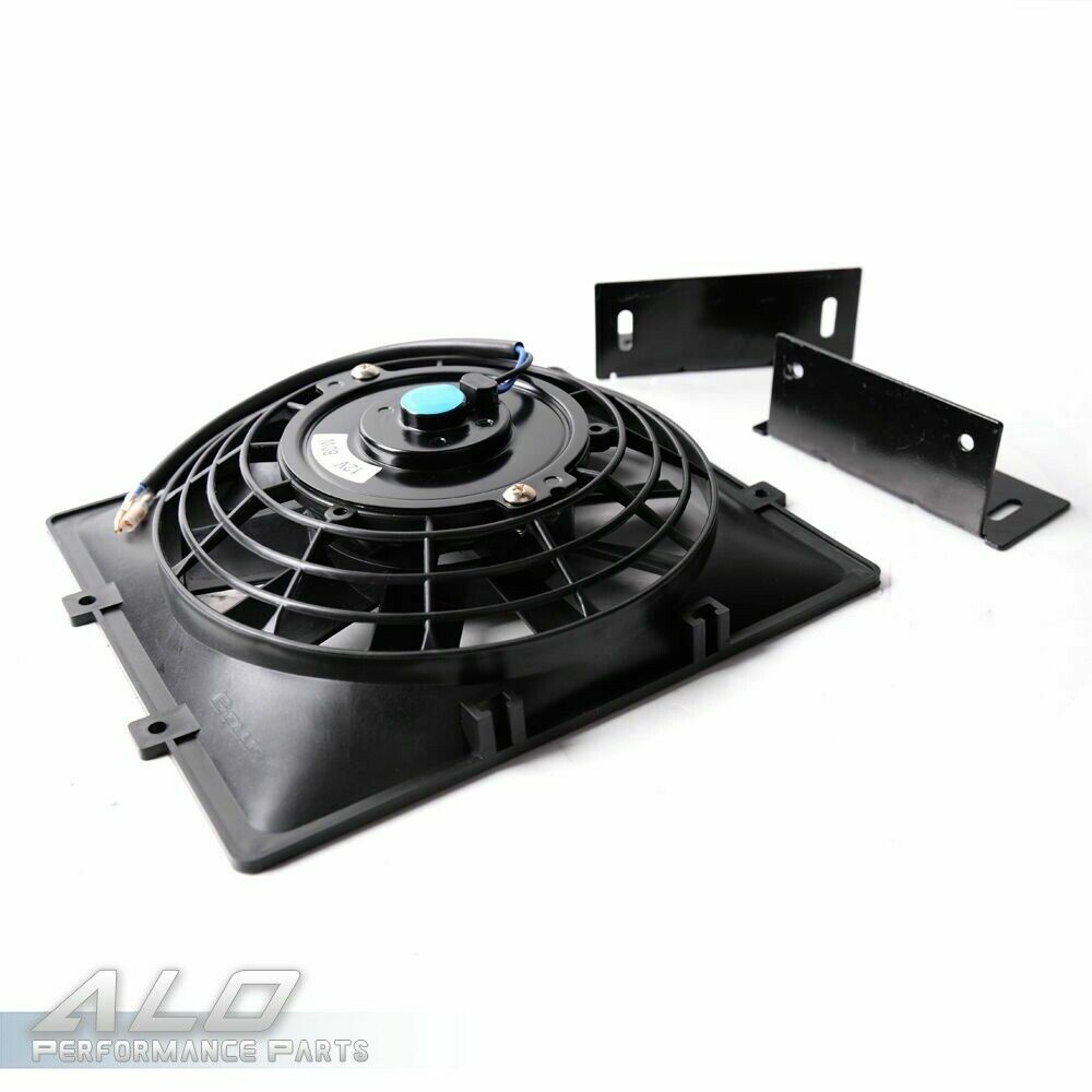 Universal 30 Row 10AN Engine Transmission Oil Cooler+7" Fixed Fan Kit