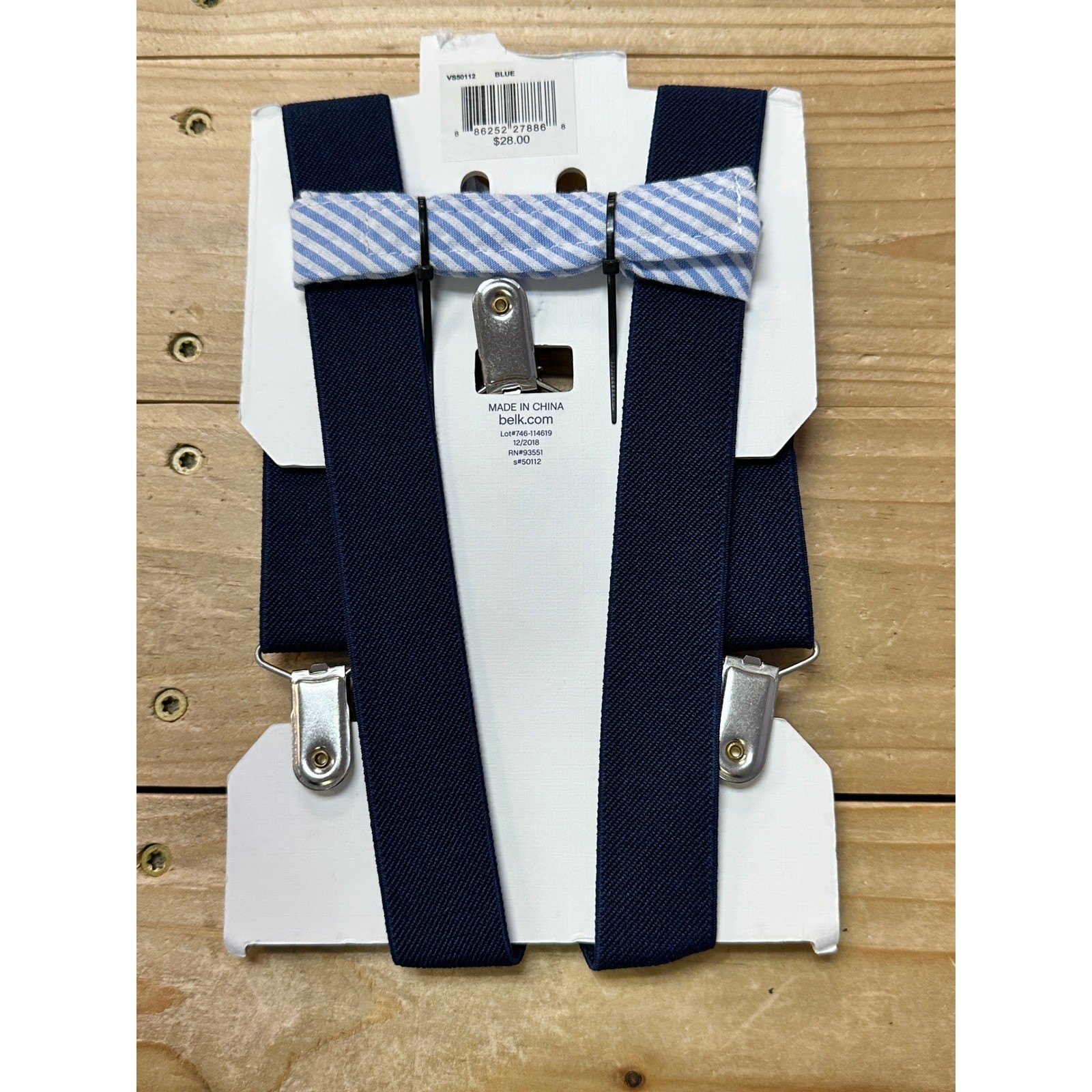 Crown & Ivy Baby Boys Navy Blue Suspenders and Blue Stripe Bow Tie Set