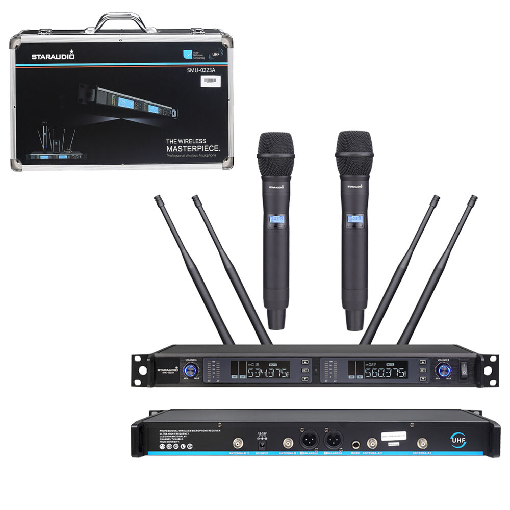 2CH UHF Handheld Microphone Reciver Wireless Microphone Stage Party Mic System