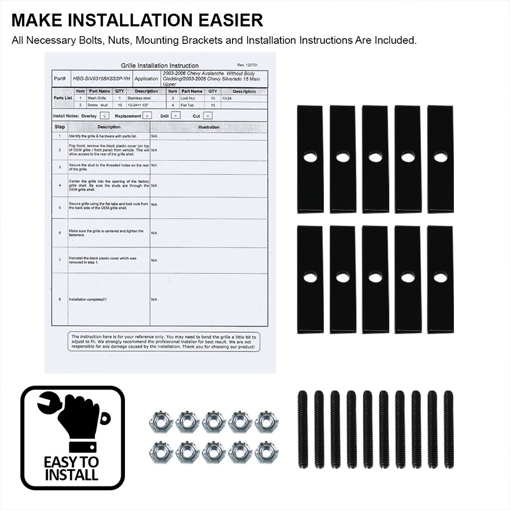 Fits 2003-2005 Chevy Silverado 2003-2006 Avalanche Mesh Upper Grille Inserts
