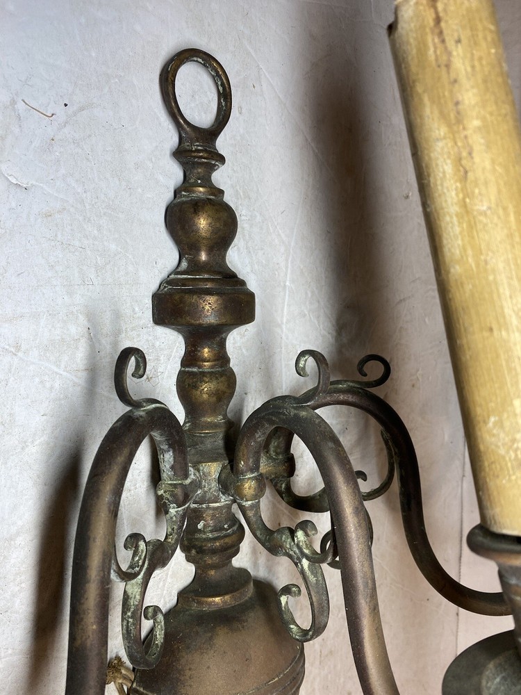 Antique Pair Brass Wall Hanging 3 Socket Light Sconces