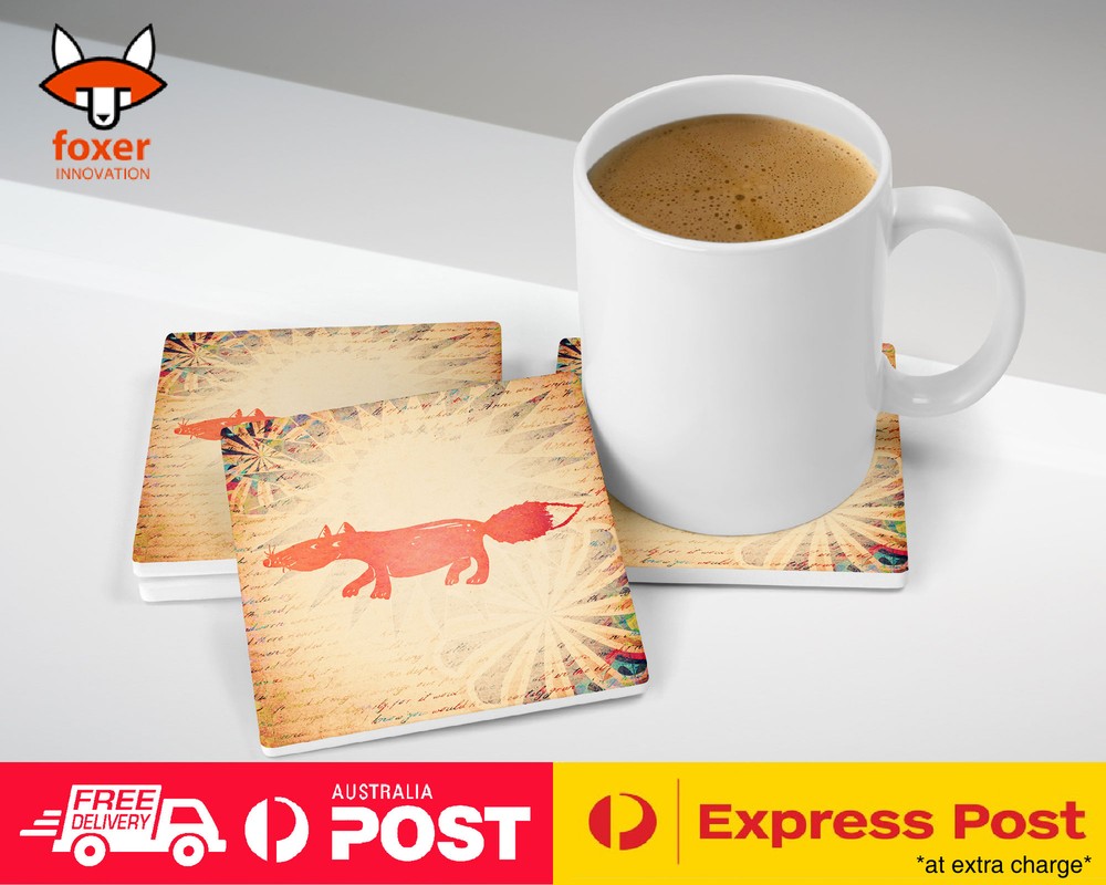 COASTER COFFEE DRINKING MAT|ORANGE FOX WATERCOLOR ART