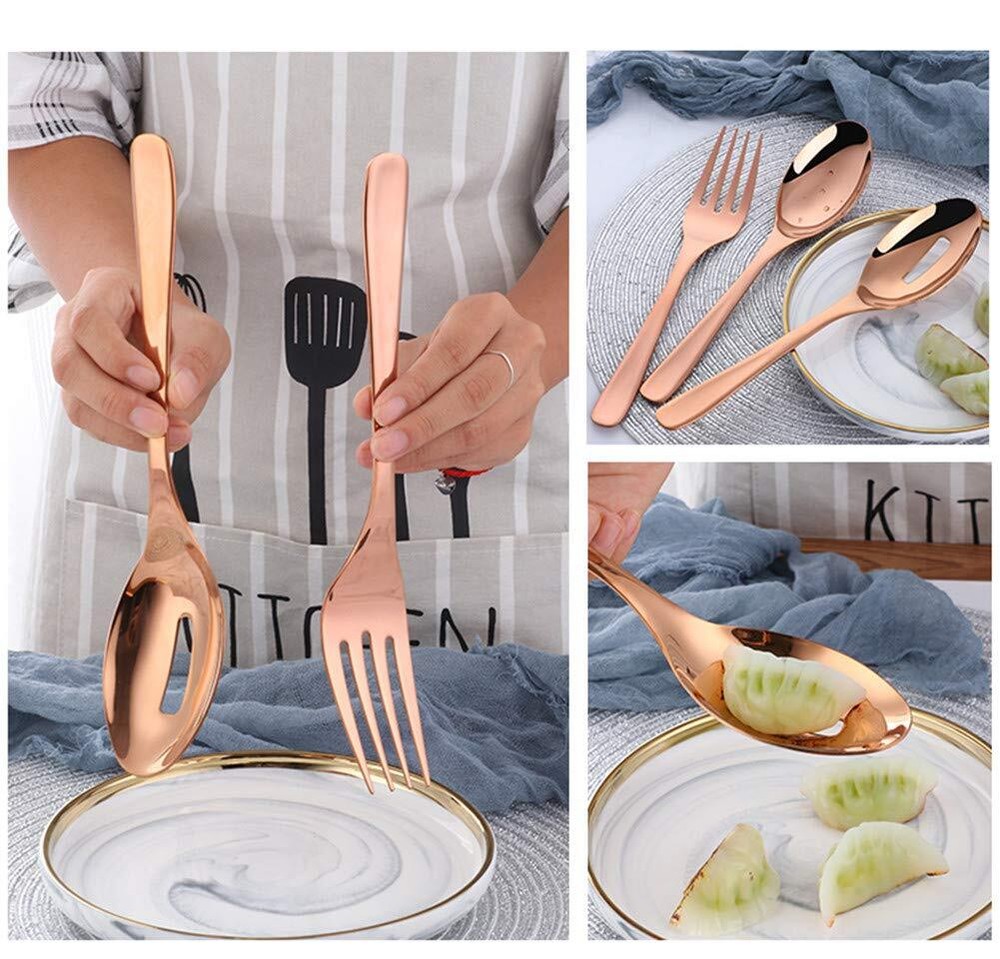 Silver Long Handle Serving Set Stainless Spoon Fork Slotted Spoon 3 PCS