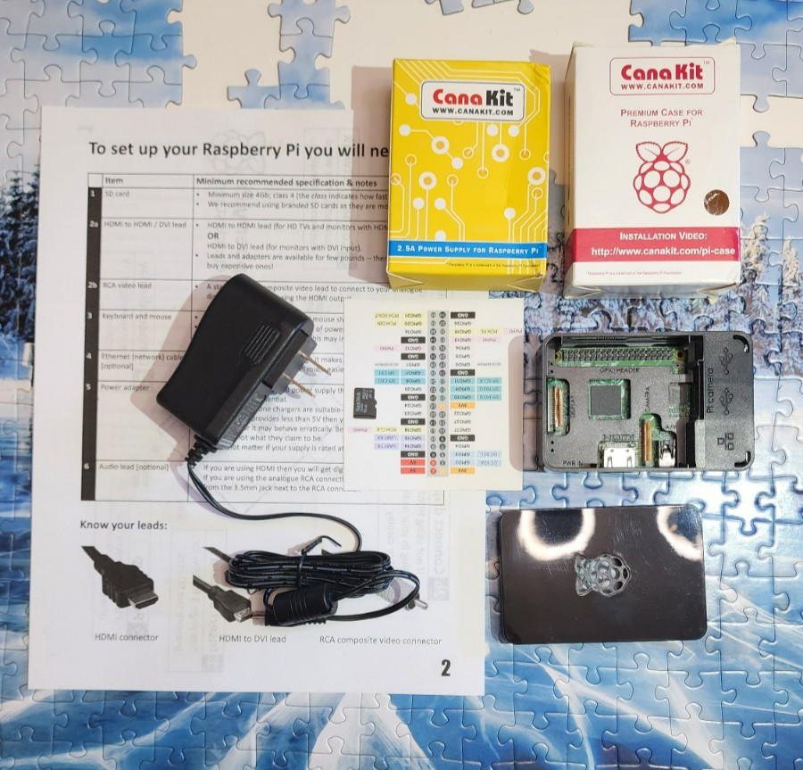 Raspberry Pi 3 B Starter Kit Canakit Black Case, SD Card, 2.5A Adapter, Python