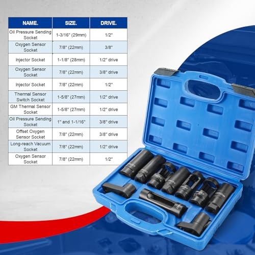 10Pcs Oxygen Sensor Socket Set Sensor Oil Pressure Sending Unit Removal Kit