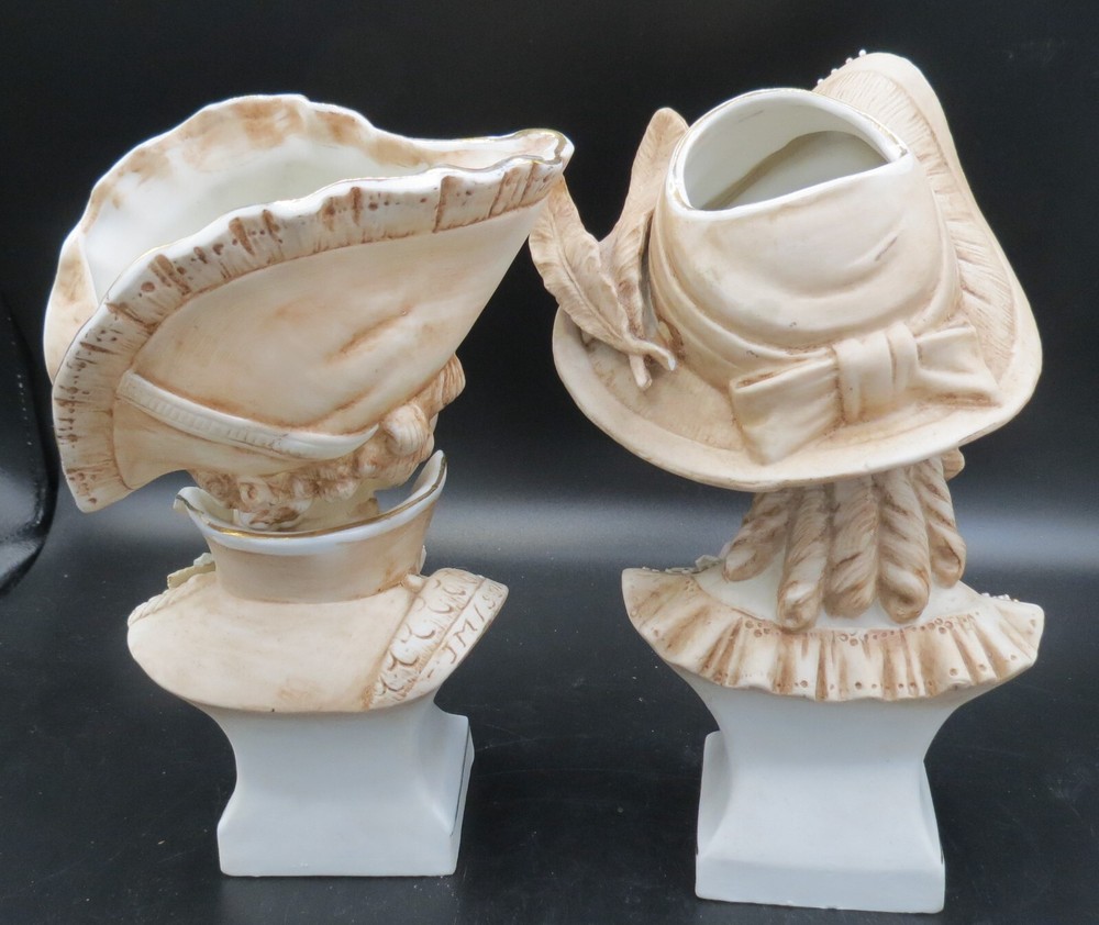 2 Bisque Colonial 8" Figural Vases "AS" Logo EXC!!