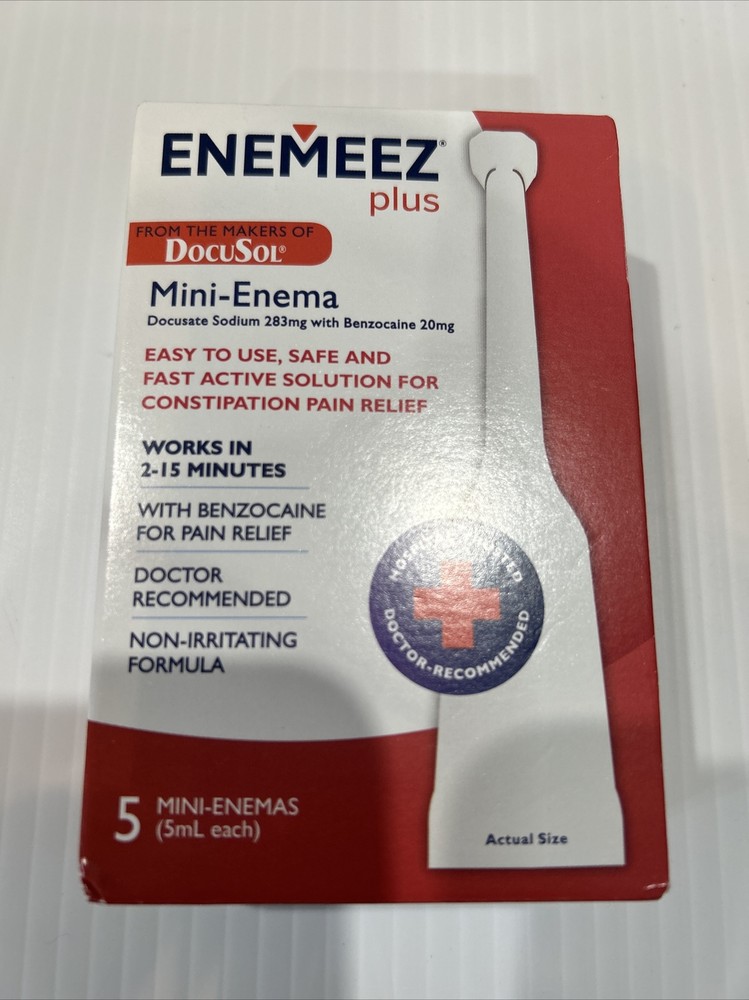 Enemeez Docusol Plus Docusate Sodium with Benzocaine Mini Enema 5 Pack 5ml ea