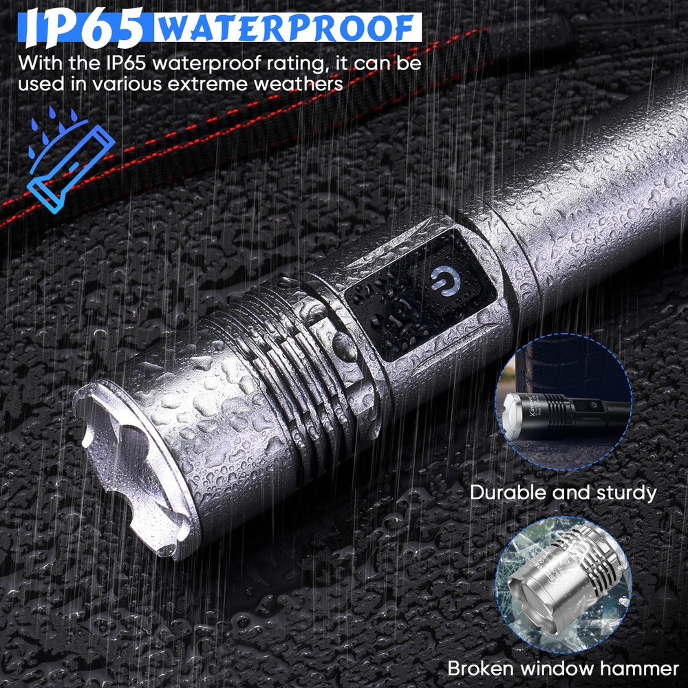 2PCS 90000 Lumen LED Flashlight Rechargeable Super Bright Tactical Flashlights
