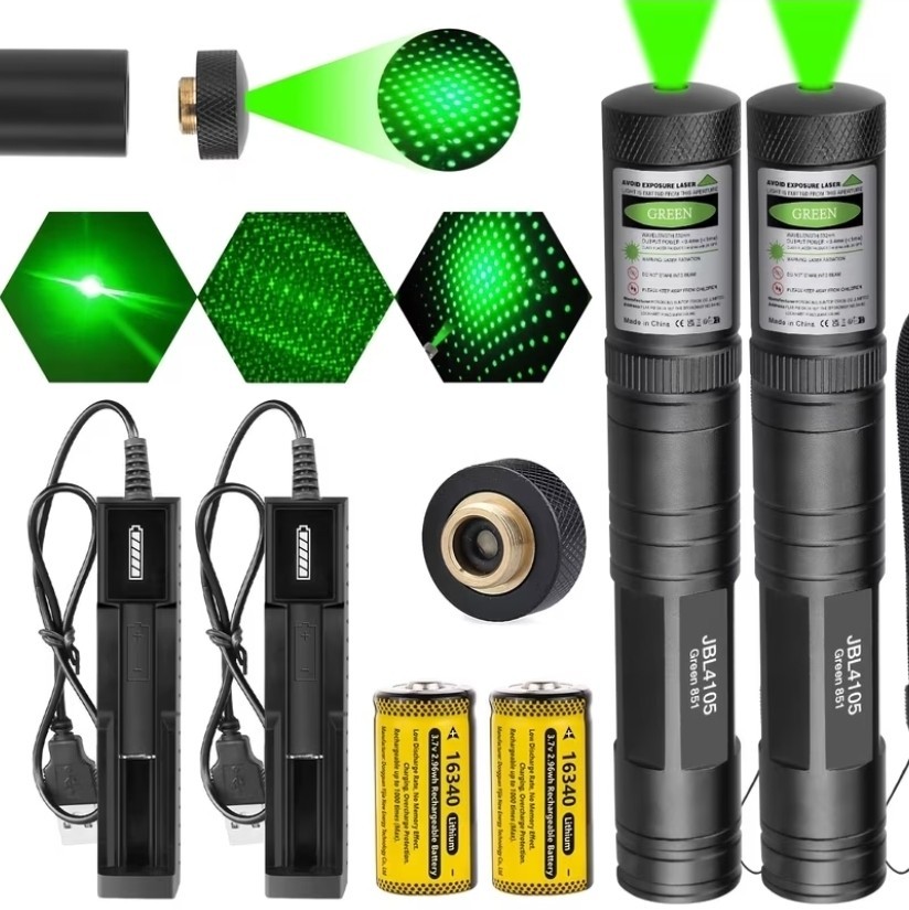 2 SET High Power Green Laser Tactical Flashlight - Rechargeable Green Beam...