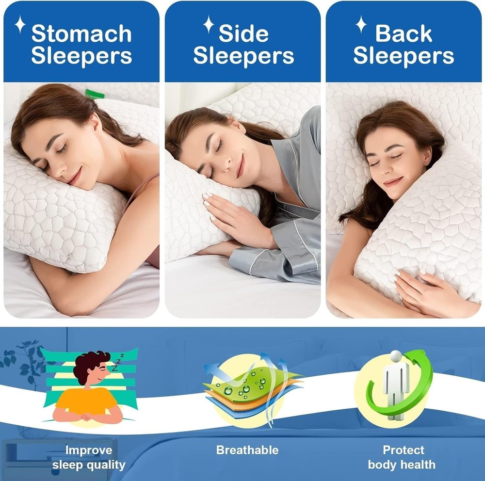 Cooling Bed Pillows for Sleeping 1 Pack Shredded Memory Foam Pillows Adjustab...
