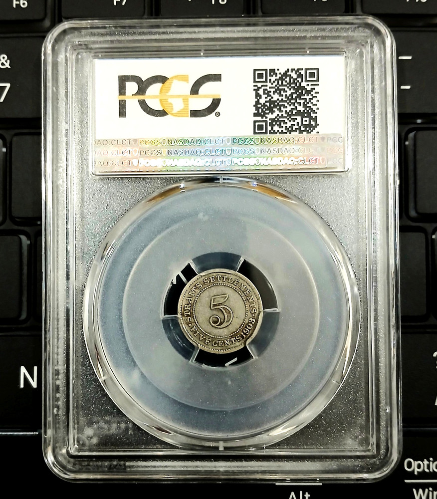 1903 Straits Settlements 5c Five Cent Silver Coin - PCGS Graded VG10
