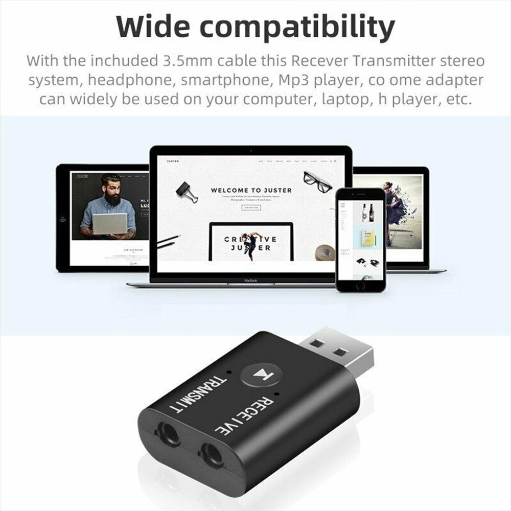 Bluetooth 5.0 2in1 Transmitter Receiver Car Wireless Audio Adapter USB 3.5mm lot