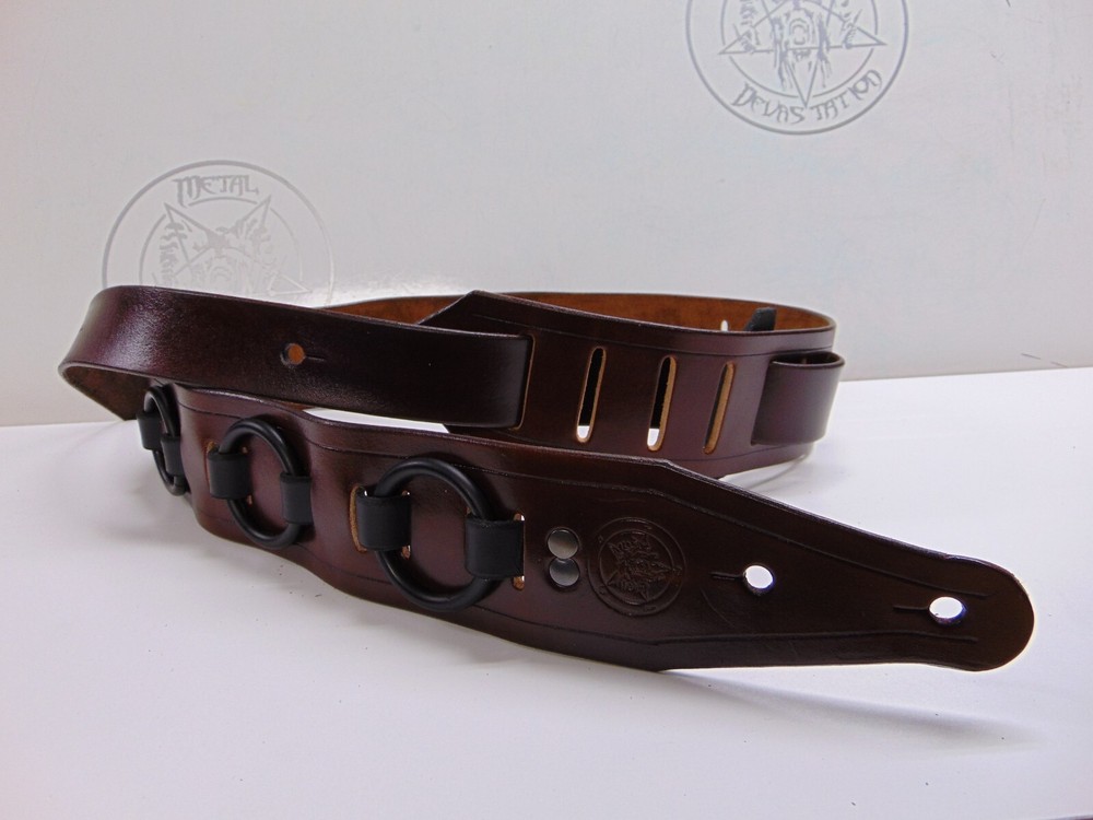 EDDIE VAN HALEN... RINGED BROWN LEATHER GUITAR STRAP BUCKLE (MDLS0192)