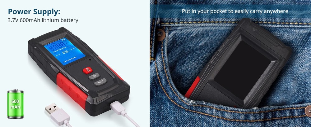 EMF Meter, Rechargeable Digital Electromagnetic Field Radiation Detector USB NEW