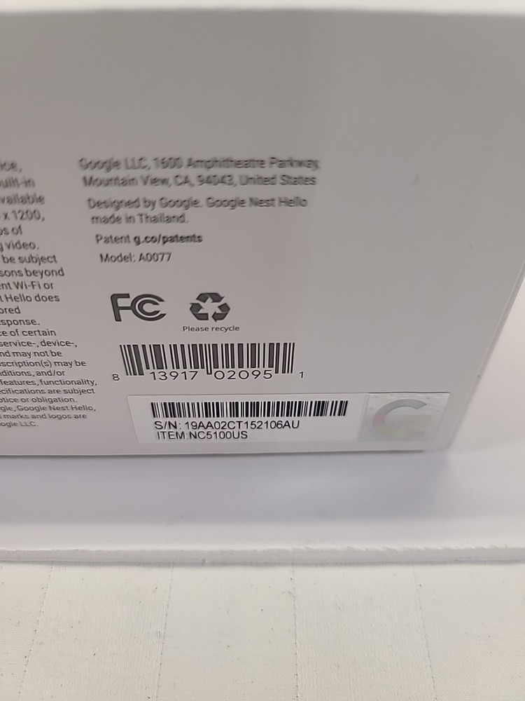 Google Nest Hello Video Doorbell Wired Tested Working