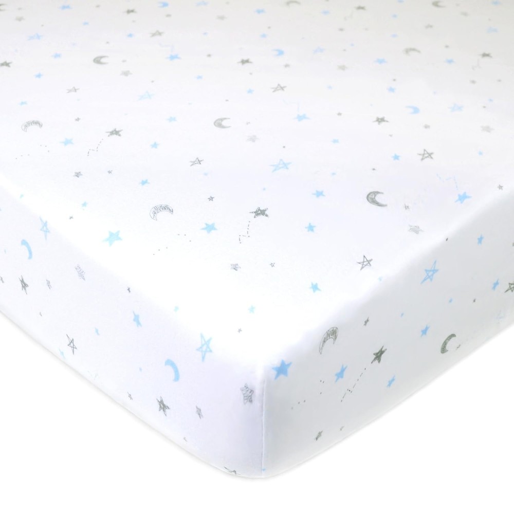 Soft Cotton Crib Sheets 3-Pack - Blue Star/Zigzag