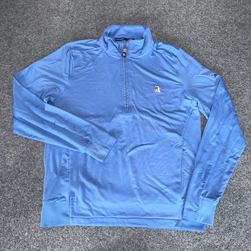 B Draddy Captain Bear Golf 1/4 Zip Pullover Sweater Mens Medium Blue Stretch
