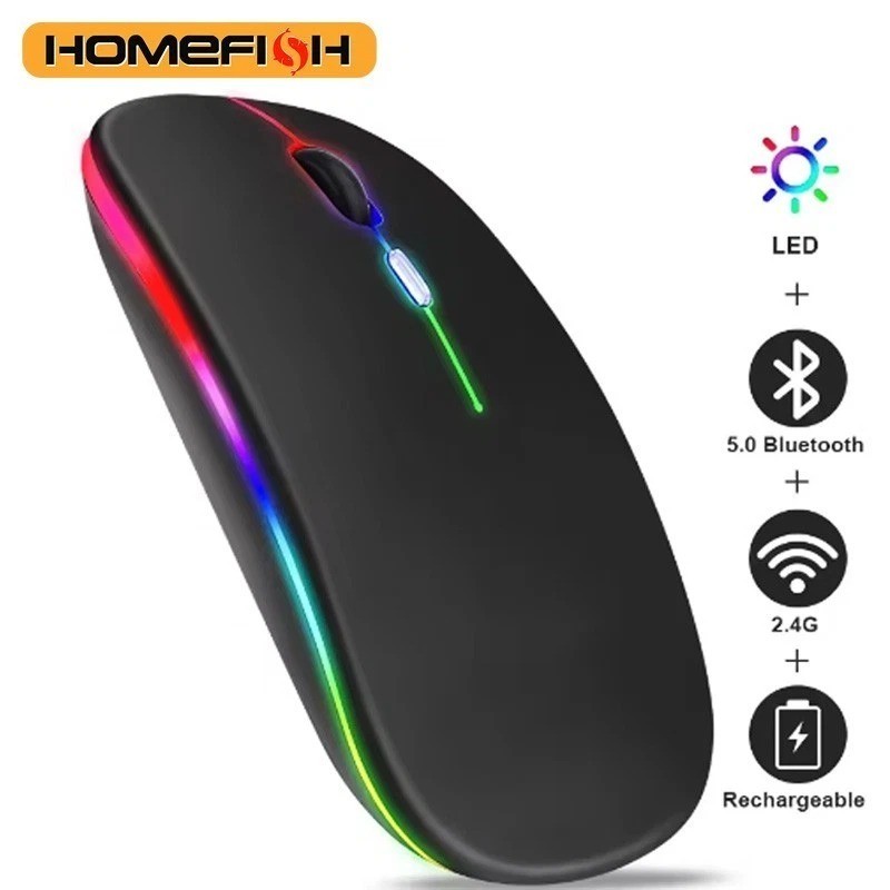 RGB Bluetooth Wireless Mouse Rechargeable Ergonomic USB for PC Laptop iPad
