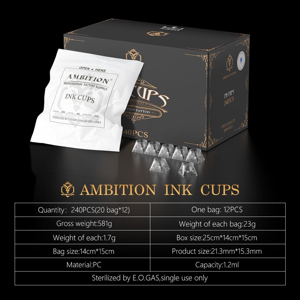 Disposable Tattoo Ink Cups with Interlocking Design - 240Pcs Large Tattoo Ink...