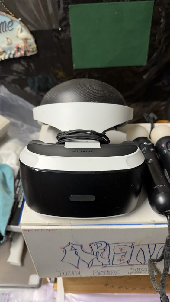 Sony PlayStation VR Headset + 2 Move Controllers Untested For Parts