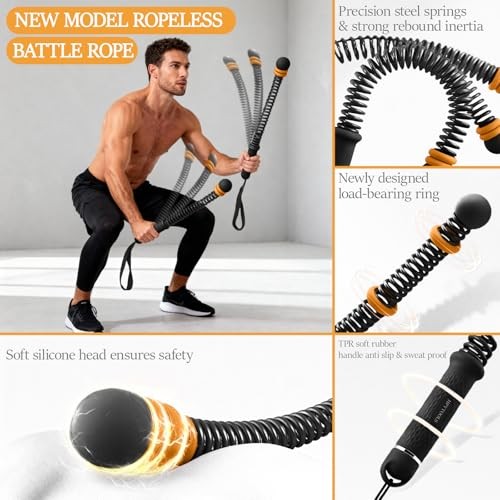 Ropeless Battle Ropes for Exercise Workout Rope, Portable Workout for Black