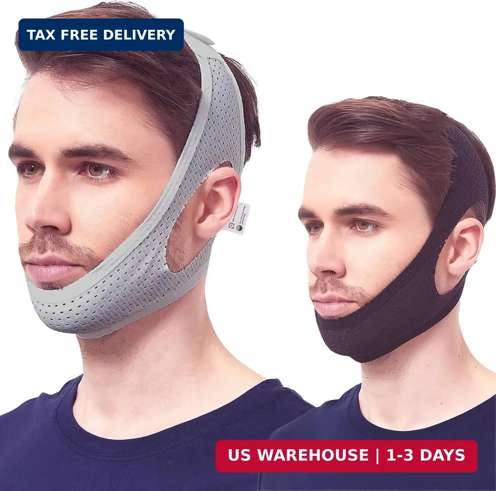 Chin Strap for Cpap Users, 2 Pack Black & Grey Comfortable Mesh Anti Snoring Chi