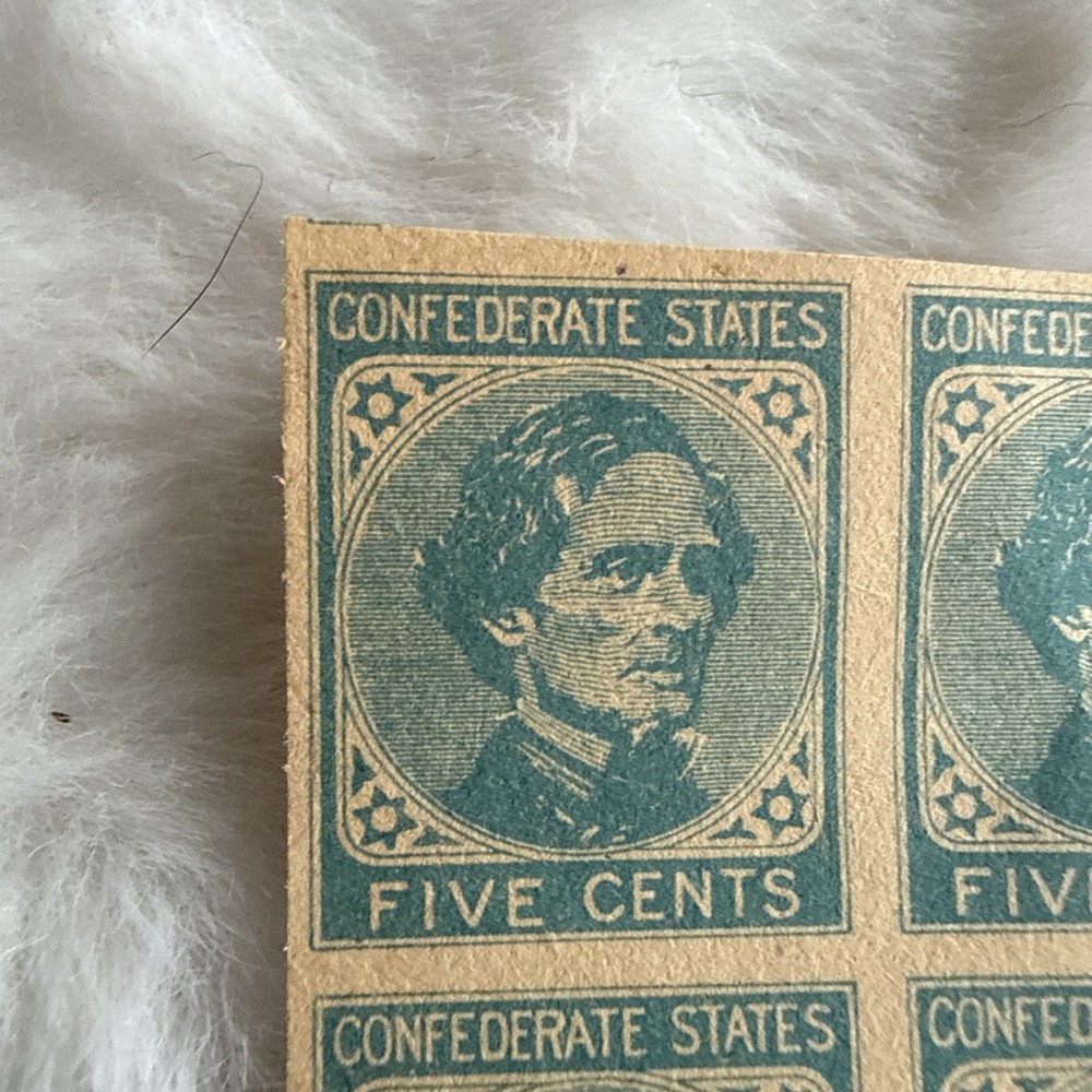 (4) Uncut CSA Confederate States Five Cent Stamps Facsimile