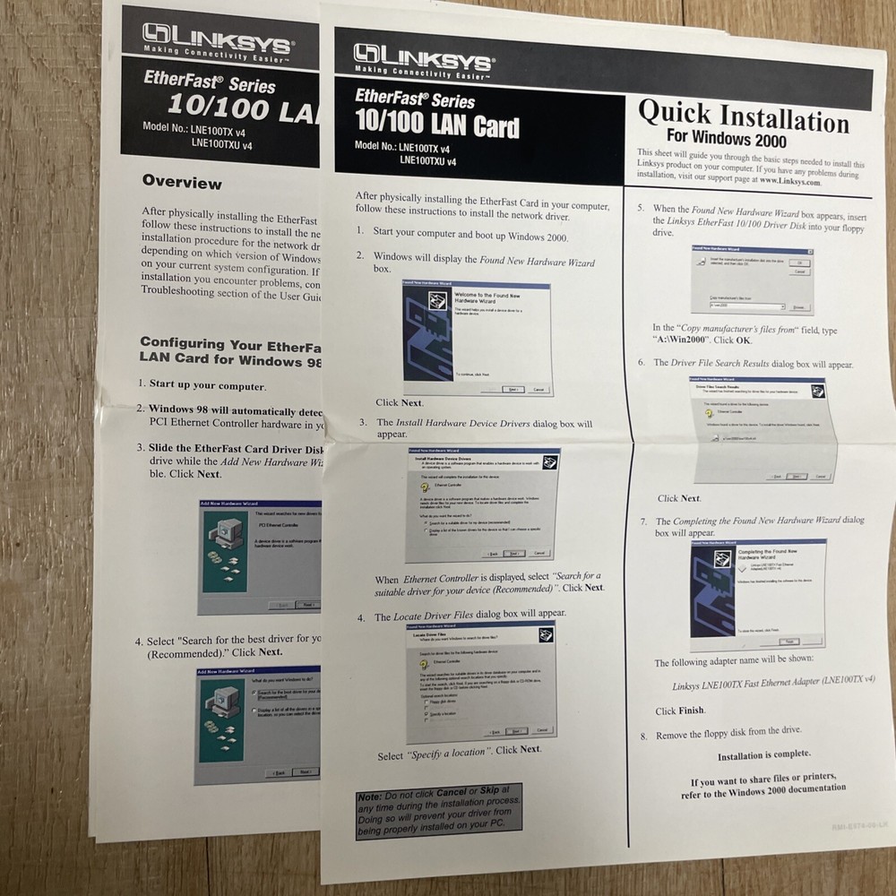 Linksys Instant EtherFast 10/100 Vintage Software & Manuals Lot 2000