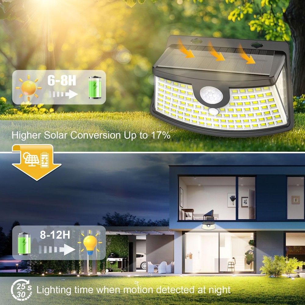 Aootek New Solar Motion Sensor Lights 120 LEDs with 4 Pack, Black