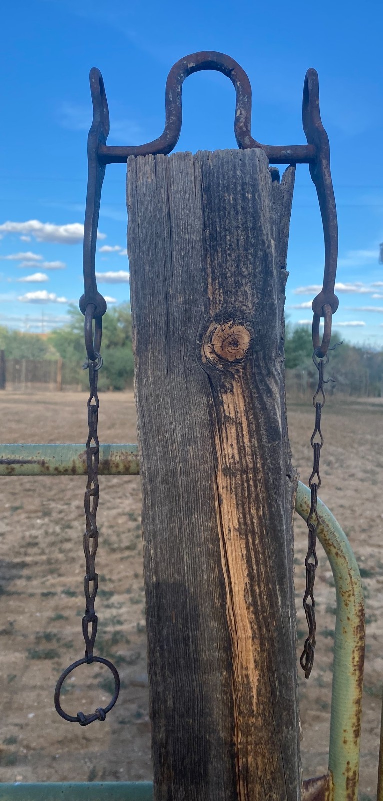 High Port Old Rusty Horse Bit w/ Rein Chains - Antique Collectible Great Deco!