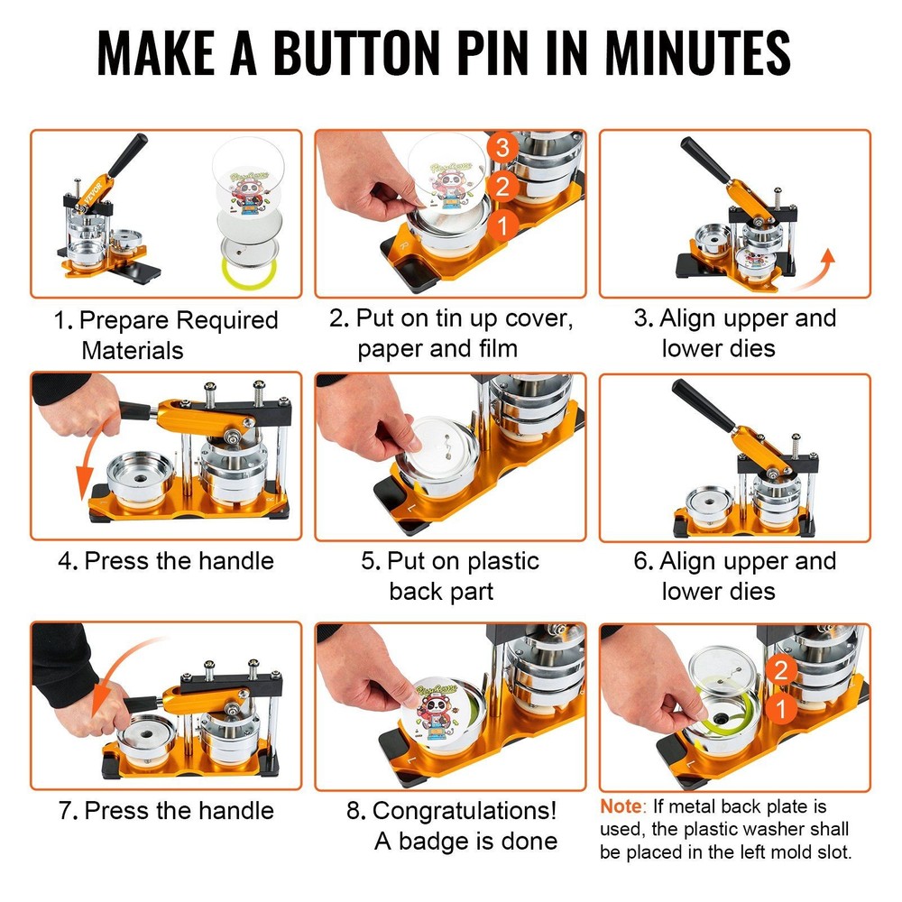 75mm Button Making Machine 3" 100 Free Parts Press Kit Portable