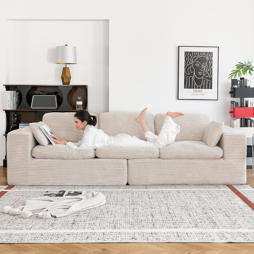 3 Seater 110" Oversized Sofa, Cloud Boneless Couch with Fluffy Seat Cushions