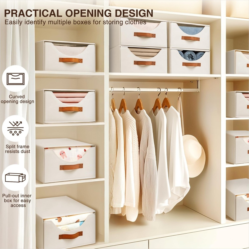 Stackable Storage Drawers - Collapsible Storage Bins with Drawers, 4 Pack Clo...