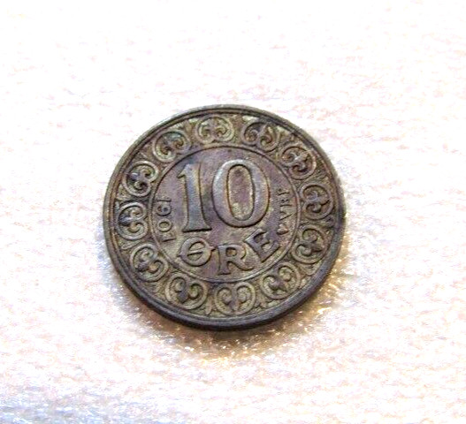 1907 Denmark 10 Ore Silver Coin