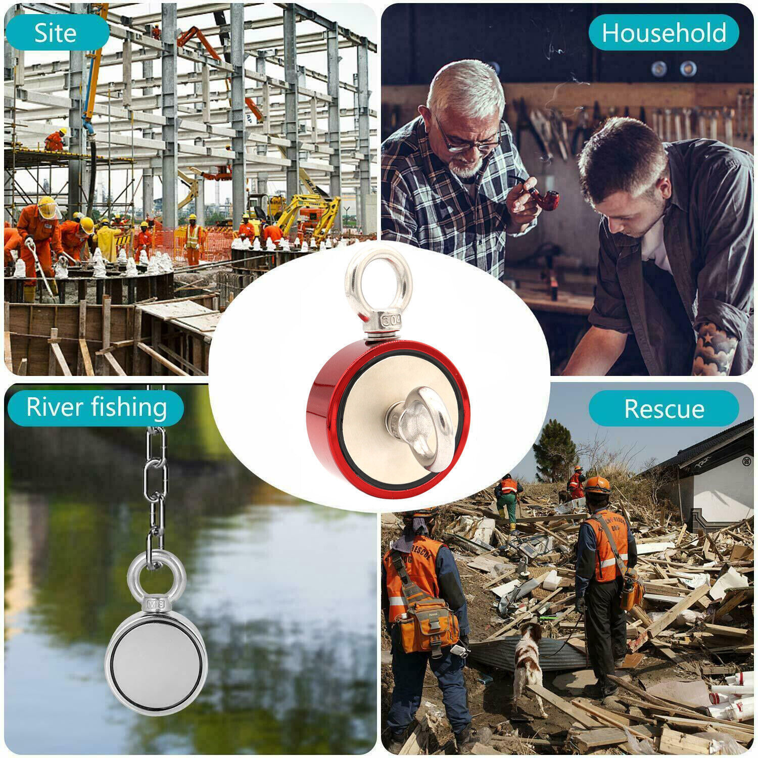 Fishing Magnet Kit Up To 2000lbs Pull Force Super Strong Neodymium +33ft Rope