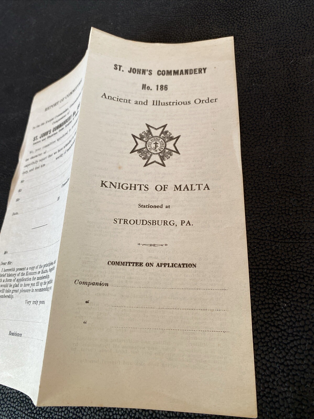 Knights of Malta Insignia Application Stroudsburg PA ST JOHN’S Commandery no 186