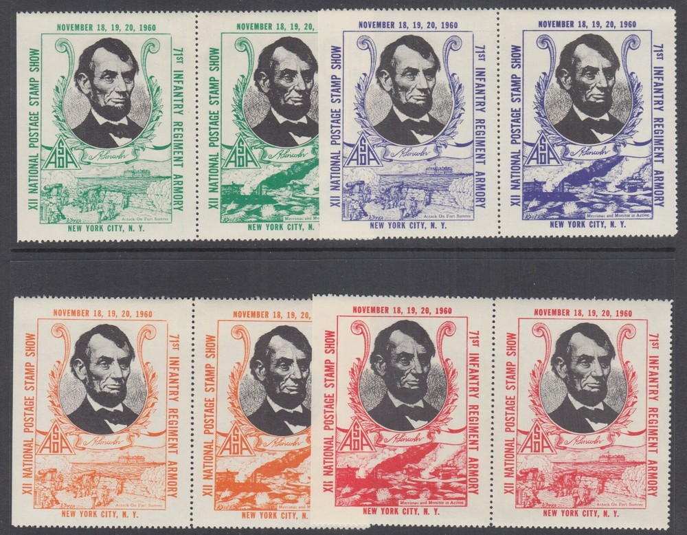 US MNH. 1960 ASDA Labels, Abe Lincoln, perforated horizontal pairs, complete set