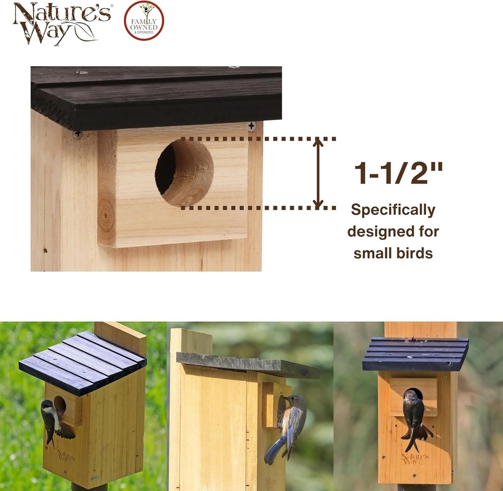 Cedar Bluebird House with Viewing Window & Predator Guard - 12" Tall