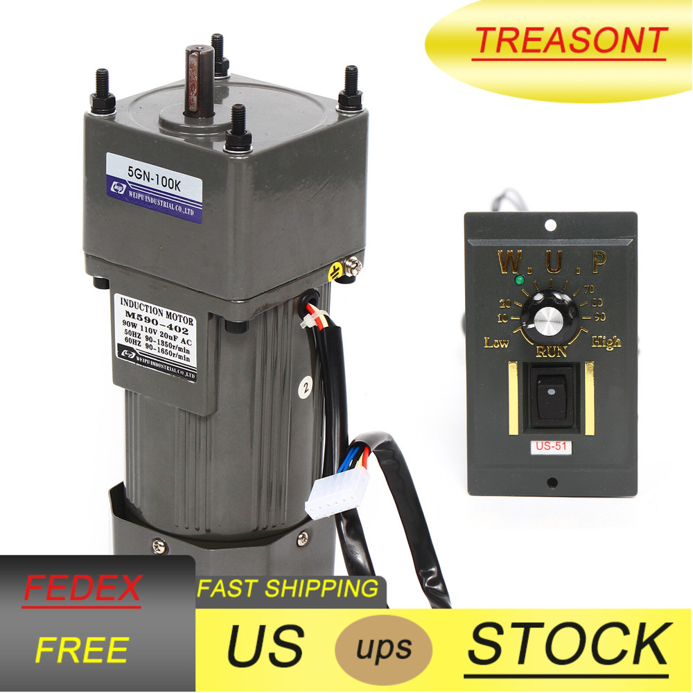 90W AC Gear Motor Electric Variable+Speed Controller Single-phase 1:100 13.5Rpm