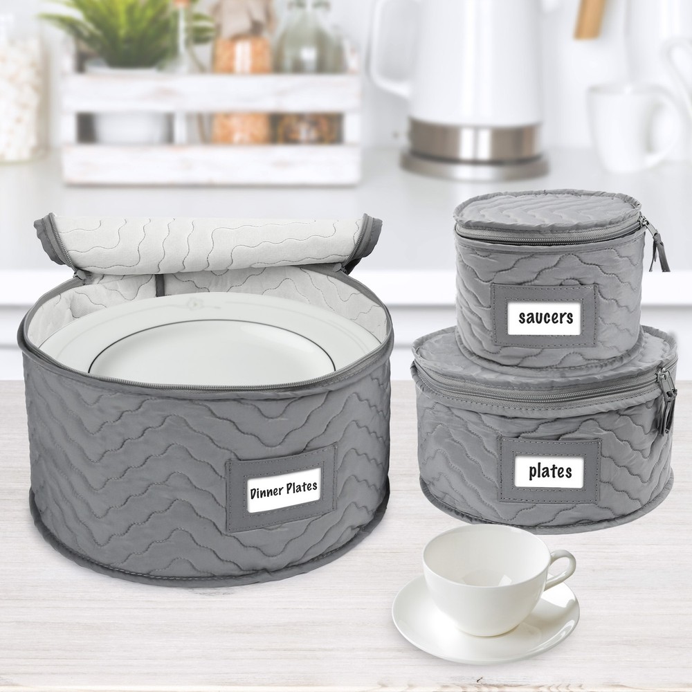 5 Piece Set China Storage Containers Quilted Chinaware Dinnerware Storage Case