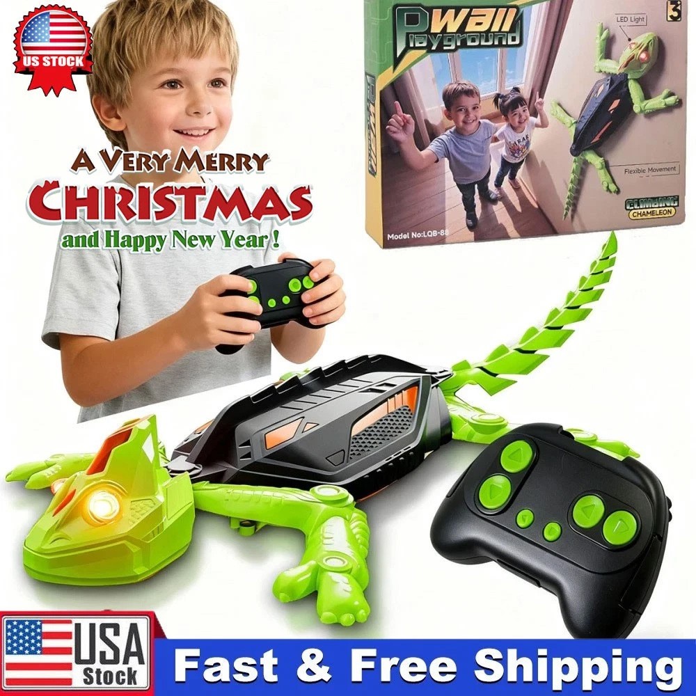 Wall Climbing RC Chameleon Toy Remote Control Lizard LED Eyes Dual Mode