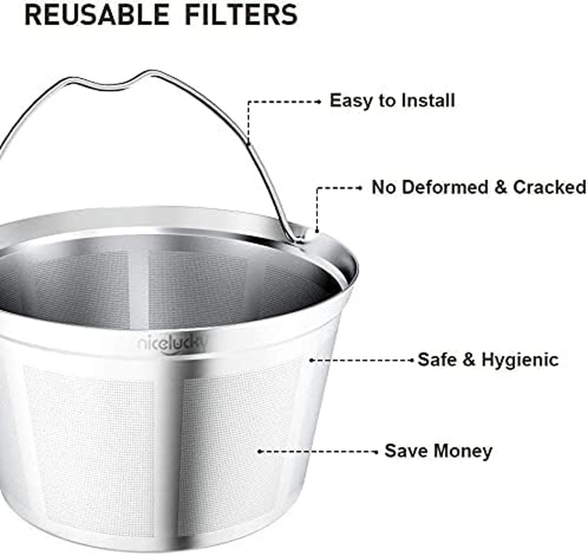Coffee Filter Reusable 8 10 12 Cup Basket Replacement Filter-Stainless Steel Per