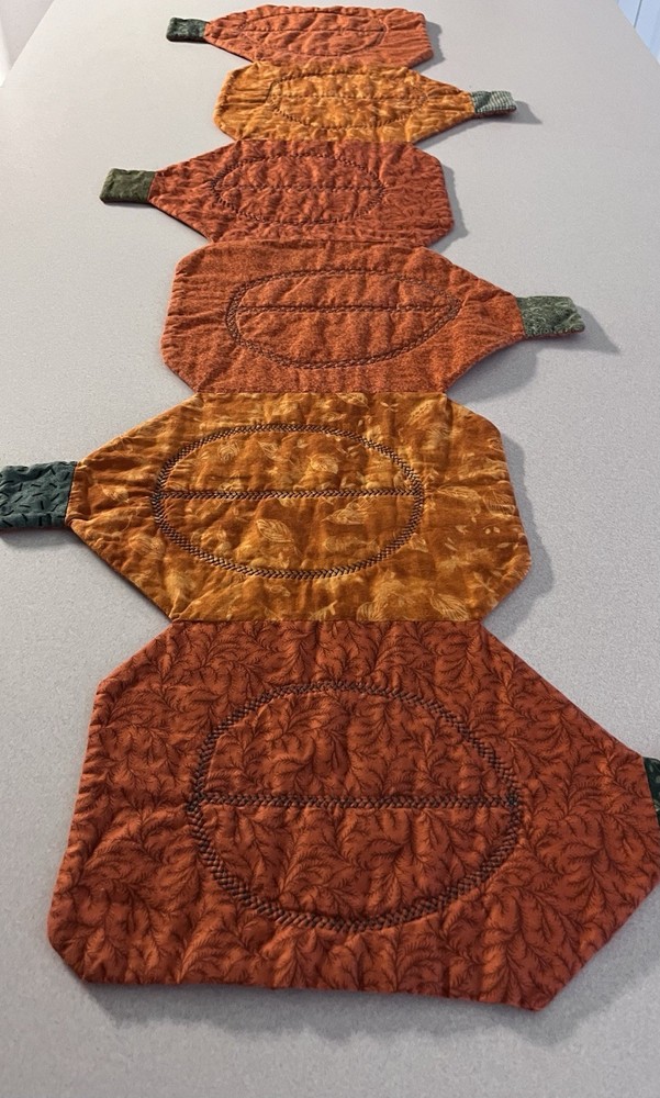 Six Orange Pumpkins Fall Harvest Table Runner Handmade Appt 42”x 11”