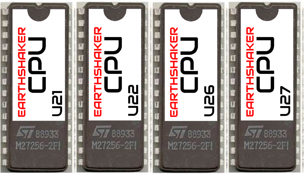 Williams EARTHSHAKER Pinball Machine CPU Complete Rom Set U21 - U22 - U26 - U27